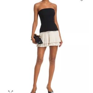 French Connection Black Strapless Top with Cream Tiered Mini Skirt